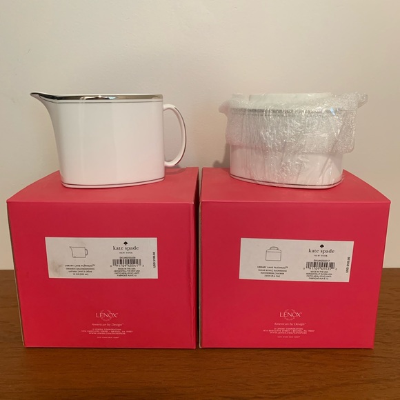 New In Box: Kate Spade “Library Lane Platinum” Creamer + Sugar Bowl - Picture 4 of 6